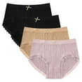 thumbnail image 1 of GigrtiJin Womens Mid Rise Ribbed Underwear Multipack Seamless Lace Panties With Bow Ribbon Breathable Underpants 4 Pack, 1 of 2
