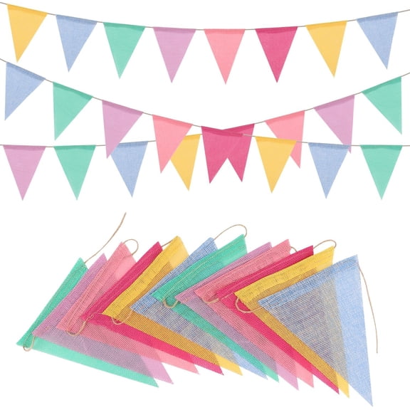Pennant Banner Flags Pastel - Janrevotw Colorful Triangle Banners for Birthday Easter Classroom School Carnival Garland Outdoor Burlap Bunting Party Decorations 4 Strings