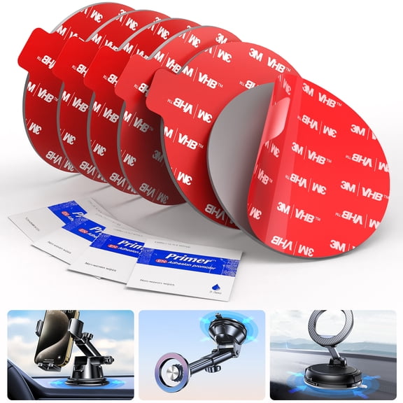 Sticky Adhesive Pad for Suction Cup: 6Pcs 3.15" Heat Resistant 3M VHB Double Sided Tape Replacement for Dashboard Car Mount, 80mm Round Sticker for Dash Windshield Phone Holder with Adhesion Promoter