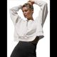 thumbnail image 3 of Sudadera Corta para Mujer, Cuello Redondo, Larga, Talla Grande, Otoño-Invierno 2025, Estilo Jersey Holgado. Crema L, 3 of 9