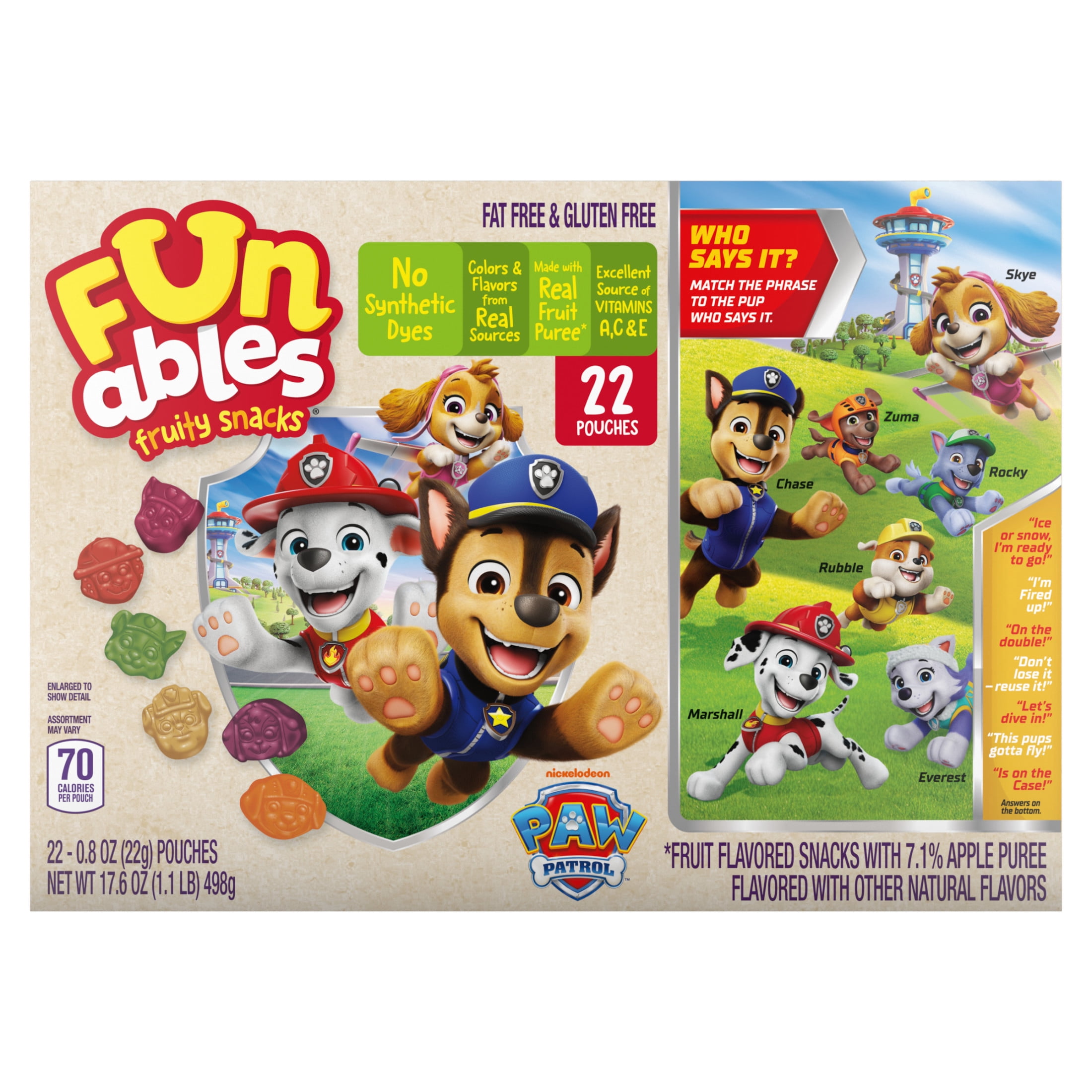 Funables Fruity Snacks PAW Patrol, Assorted Fruit Flavored Snacks, 22 Count