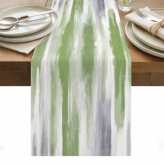 Sage Green Gray Table Runner - 60 Inch Long, Kitchen Dining Table Runner Dresser Scarves, Gradient Country Abstract Aesthetic Farmhouse Decor for Coffee Tables Wedding Party Banquet