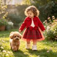 thumbnail image 5 of JIAYUE Toddler Girls 2-Piece Outfit Peter Pan Collar Long Sleeve Solid Color Coat And Straps Bow Plaid Dress For Casual Parties,18-24 Months, 5 of 6