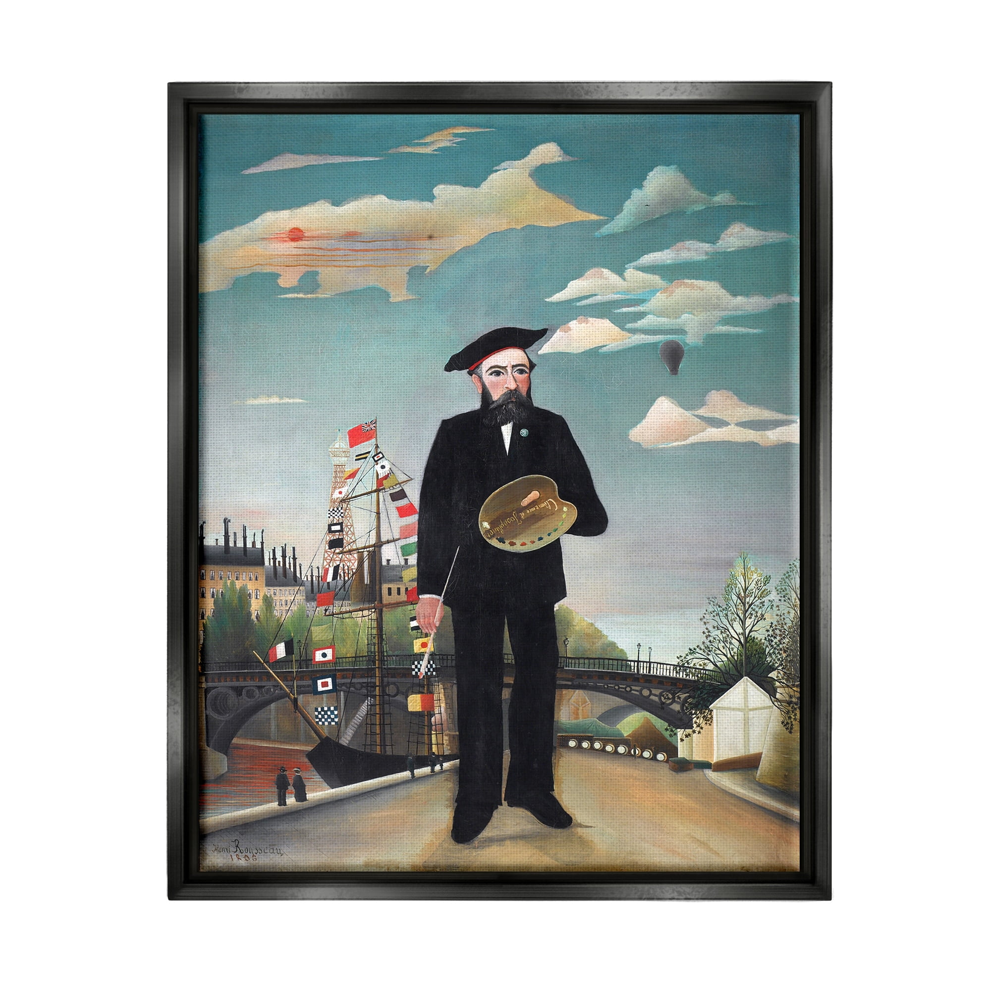 Stupell Industries Myself Self Portrait Henri Rousseau Classical Painting Painting Luster Gray Floating Framed Canvas Print Wall Art, Design by one1000paintings