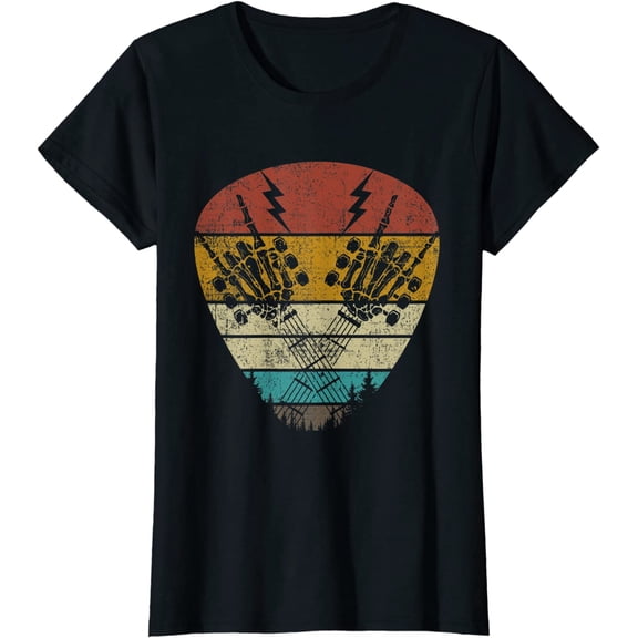 Rock & Roll Skeleton Hand Rock On Guitar Tee Lets Rock T-Shirt