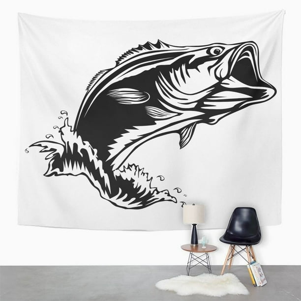 XDDJA Black Largemouth Bass Fish White Perch Jump Aquatic Camping Catch Fin  Fishing Wall Art Hanging Tapestry Home Decor for Living Room Bedroom Dorm  60x80 inch 