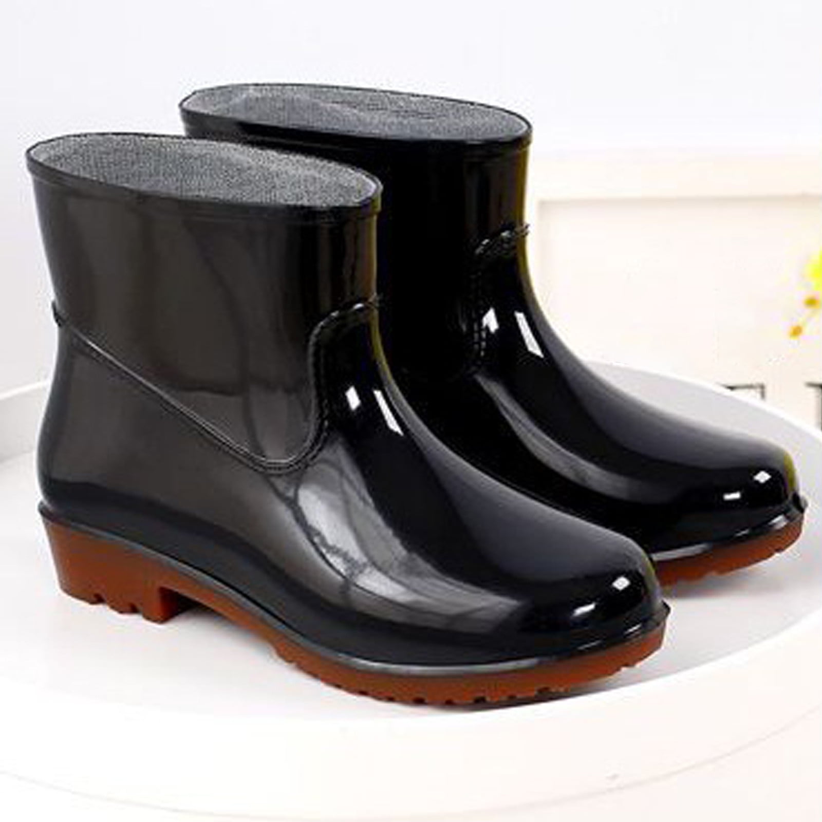 Tuphregyow Unisex Waterproof Rubber Rain Boots, Lightweight Non slip Mud Garden Boots for Outdoor Work and Fishing Comfortable Shin High Design Brown 41