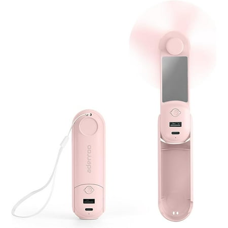 

Handheld Portable Fan 5 In 1 Mini Fan USB Rechargeable Pocket Small Fan [16-24 Working Hours] Power Bank Flashlight Mirror Mobile Phone Holder Outdoor Travel Summer Gifts For Women (Pink)