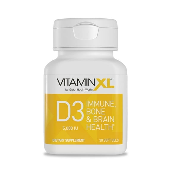 VitaminXL D3, 5,000 IU 125mcg, High Potency Daily Immune Support Supplement, Helps Maintain a Healthy Immune System, Muscle Function, Strong Bones, Gluten-Free, 30 Soft Gel Capsules