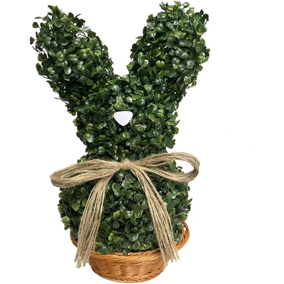 Petalfy Easter Decorations Artificial Bunny Rabbit Topiary Tree Pot, Faux Rabbit Boxwood Decor with Jute Bow, Faux Boxwood Topiary Plant, Faux Boxwood Topiary for Garden Porch Patio
