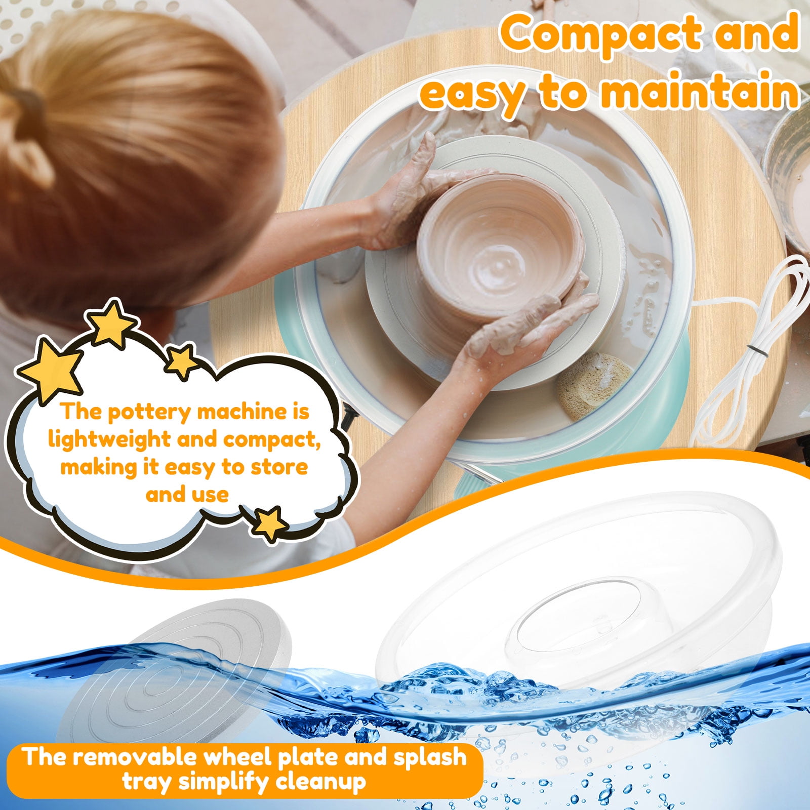 Wekvgz Kids Pottery Wheel Kit Complete Mini Pottery Wheel Kit Adjustable Speed Pottery Wheel Craft Kit Practical Electric Pottery Wheel Kit for Adults Kids Beginners