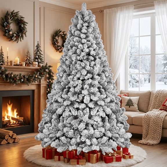 SUGIFT 6ft Snow Flocked Christmas Tree Unlit Holiday Decor