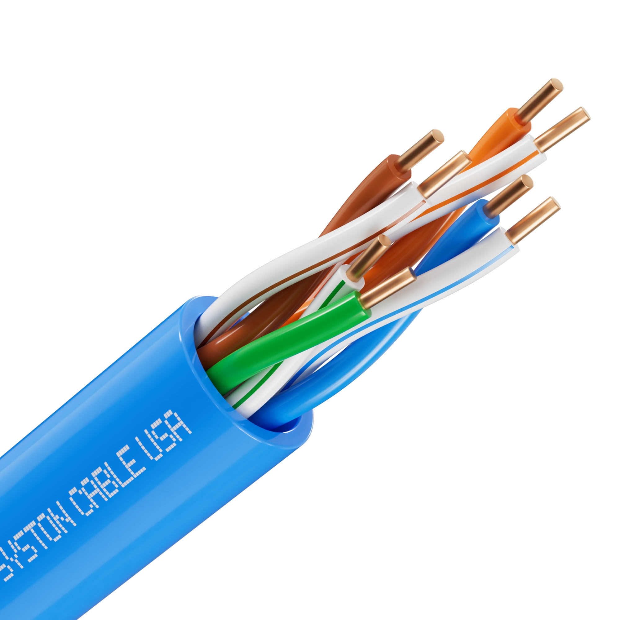 SYSTON CABLE TECHNOLOGY Cat 5e Ethernet Network Cable - 50 FT, 350MHz 24AWG Solid Bare Copper Wire Outdoor/Indoor, Bulk No Ends 10 Ft to 1000 Ft Available, Heat Resistant Riser Rated - CMR