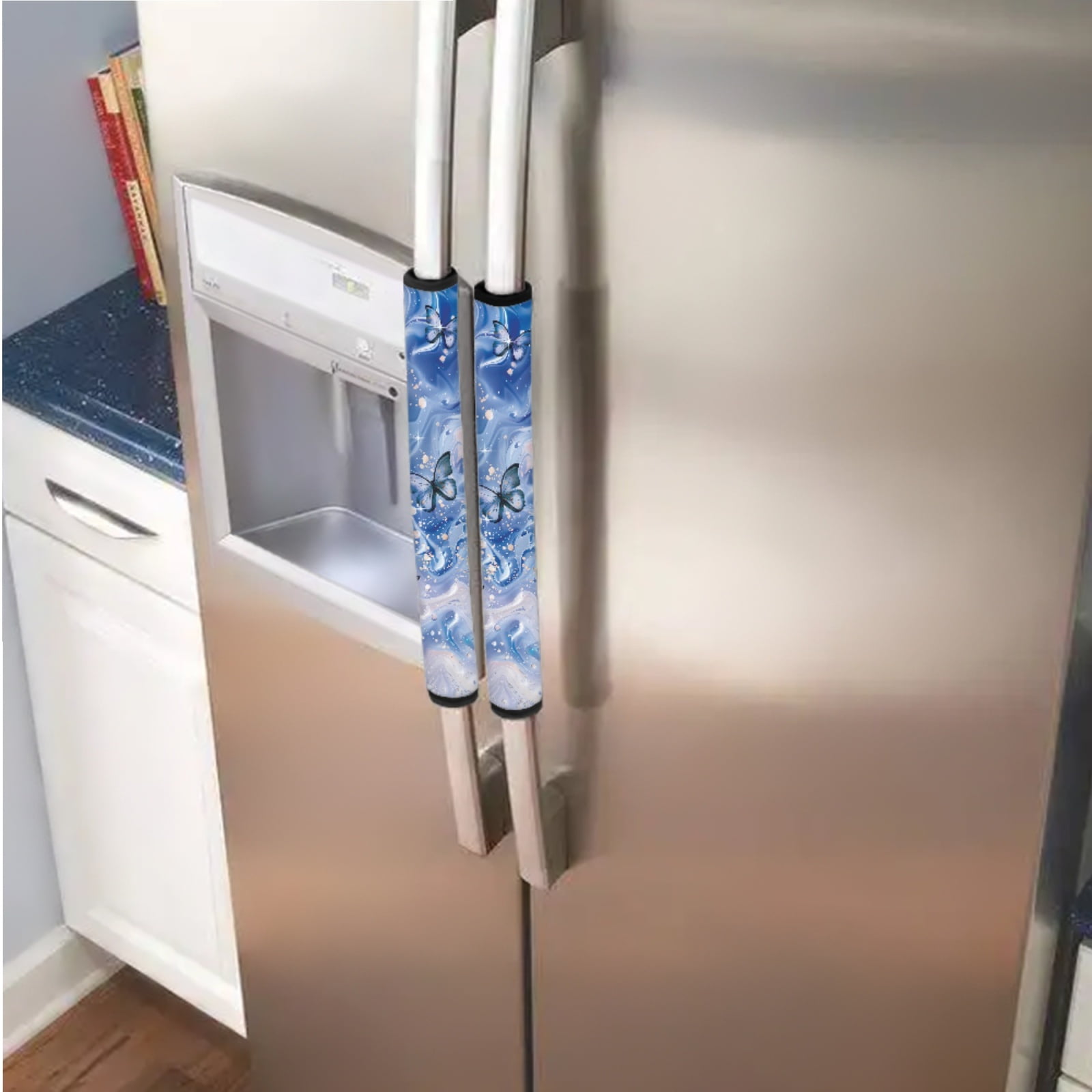 Xoenoiee 6 PCS Refrigerator Door Handle Covers Protective Kitchen Appliance Decor Fridge Microwave Oven Cozy Handle Protector Prevent Smudges Food Stains Fingerprints, Butterfly Deep Blue Marble