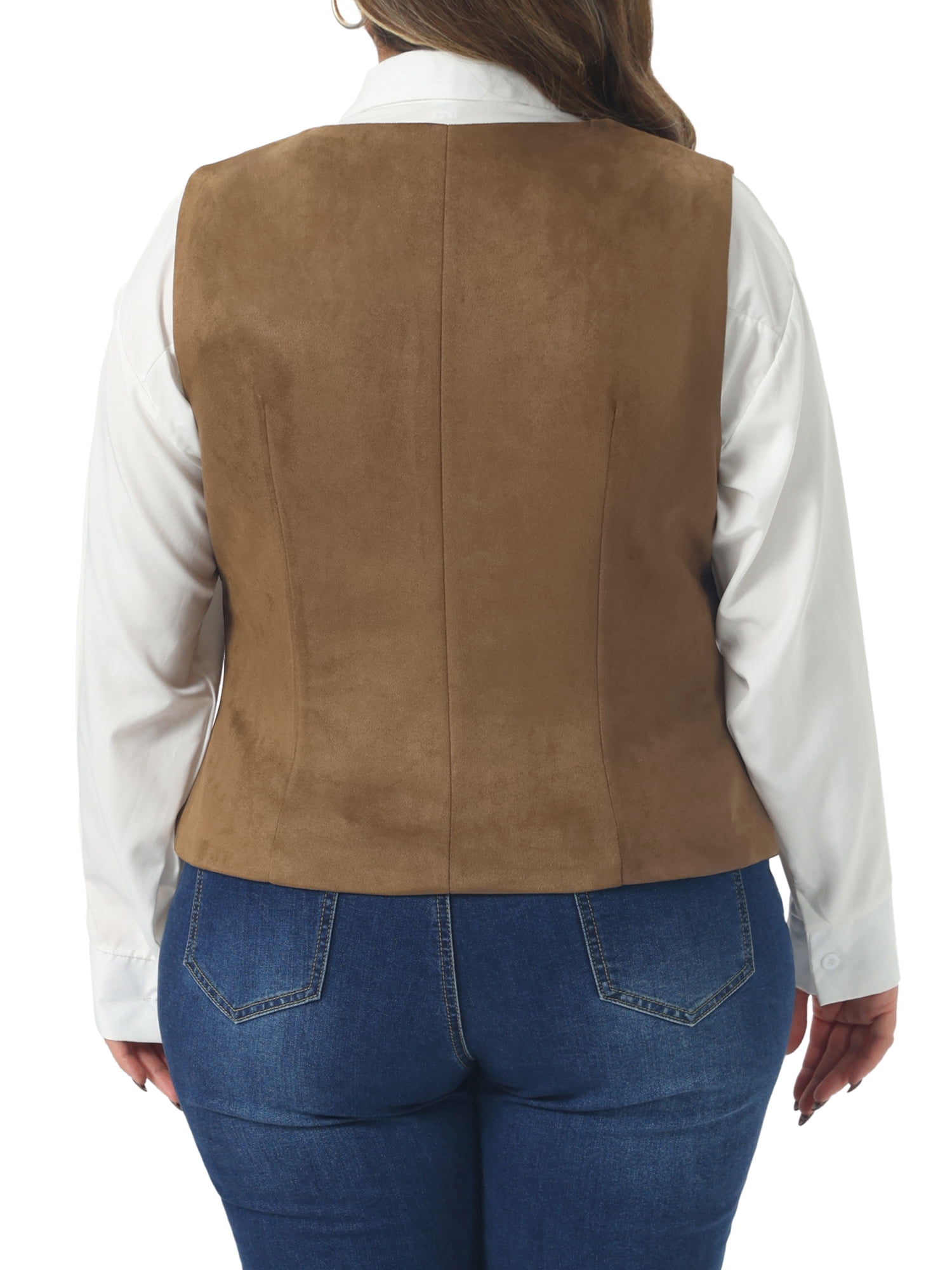 DARING DIVA Women's Plus Fully Lined 4 Button V-Neck Dressy Suit Vest 2X Coffee Brown