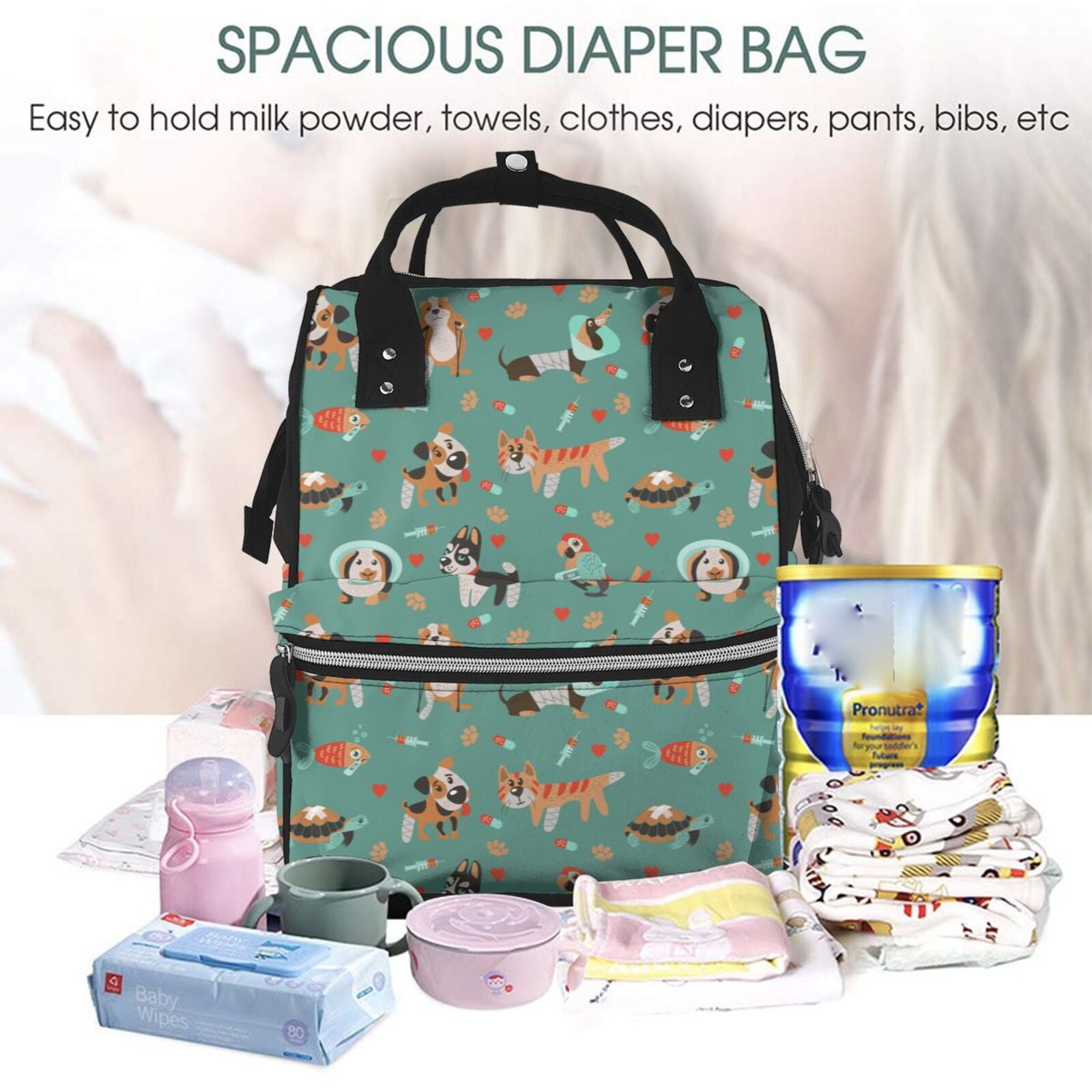 Ratiio Veterinary Clinics Mummy Backpack - Waterproof Twill Canvas, Large Capacity Diaper Bag with Multiple Pockets and Adjustable Straps