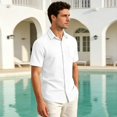 thumbnail image 4 of Uwinwear Mens Button Down Shirts Casual Lightweight Short Sleeve Solid Color Shirt Textured Linen Summer Beach Tops with Pocket,White,XL, 4 of 8