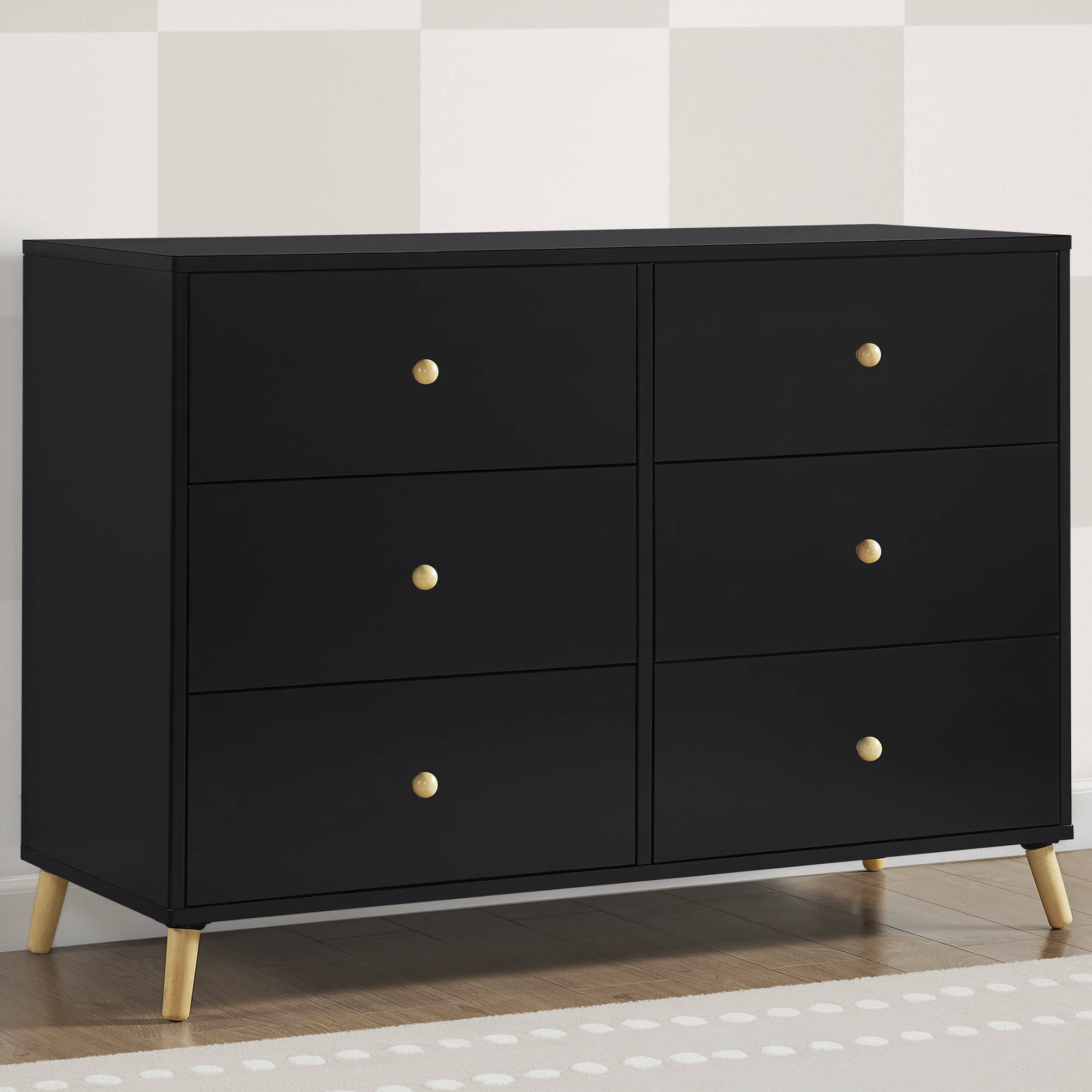 Delta Children Essex 6 Drawer Dresser, Black/Natural
