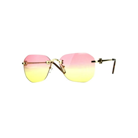 Womens Rimless Butterfly Designer Fashion Tie Dye Gradient Sunglasses Pink Yellow