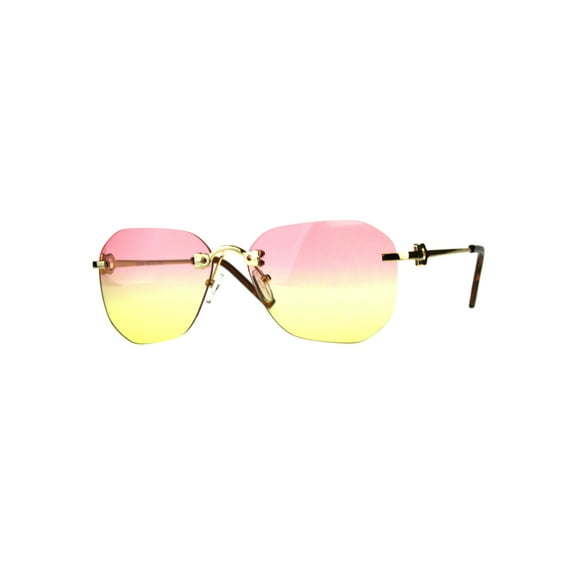 Womens Rimless Butterfly Designer Fashion Tie Dye Gradient Sunglasses Pink Yellow