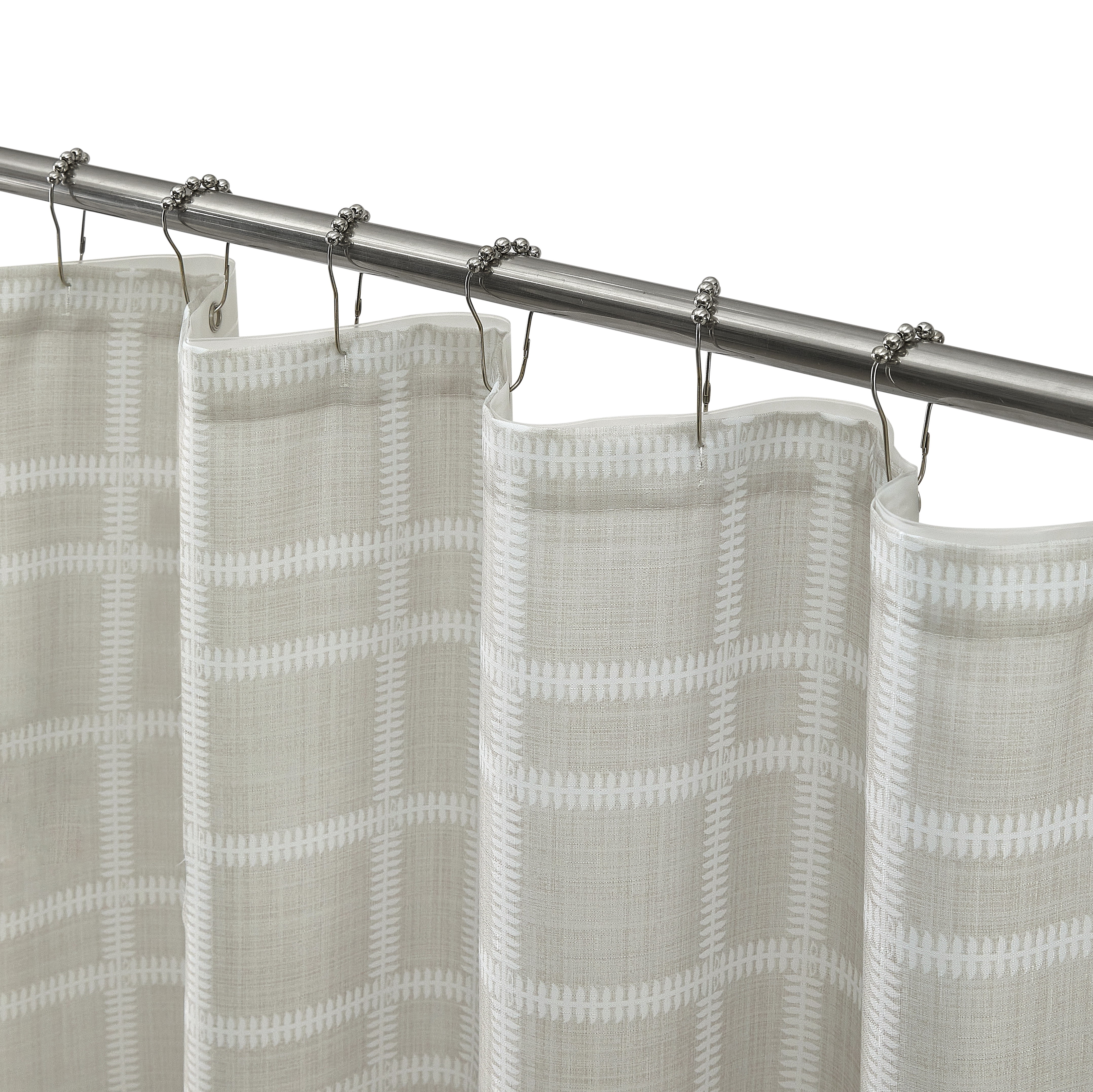 Mainstays Leaf Plaid 14-Piece Faux Linen Shower Set, Cream, 72 in x 72 in
