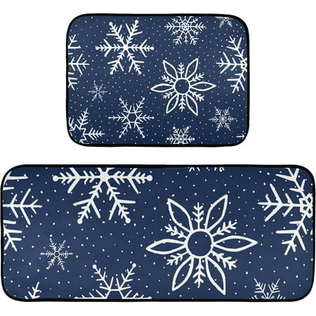 

SKYSONIC Snowflake 2 Pieces Kitchen Rug Cushioned Anti-Fatigue Kitchen Rugs Set for Home Office Laundry 19.7 x 27.6 +19.7 x 47.2