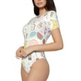thumbnail image 2 of KLL Women 's Crew Neck Bodysuit Jumpsuits Summer Rabbit Print Short onesies Stretch T Shirts, 2 of 7