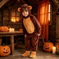 thumbnail image 6 of BMYJ Monkey Shaped Hooded Footed Jumpsuit with Curly Tail, Fun Animal Themed Outfit for Boys Girls, Plush Full Body Jumpsuit for Holiday Party Dress Up (Brown, 6-8 Years), 6 of 7