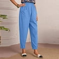 thumbnail image 4 of Plebaso Cotton Linen Pants for Women Solid Color Elastic Waist Straight Leg Cropped Trousers Pocket Ladies Casual Pants, 4 of 4