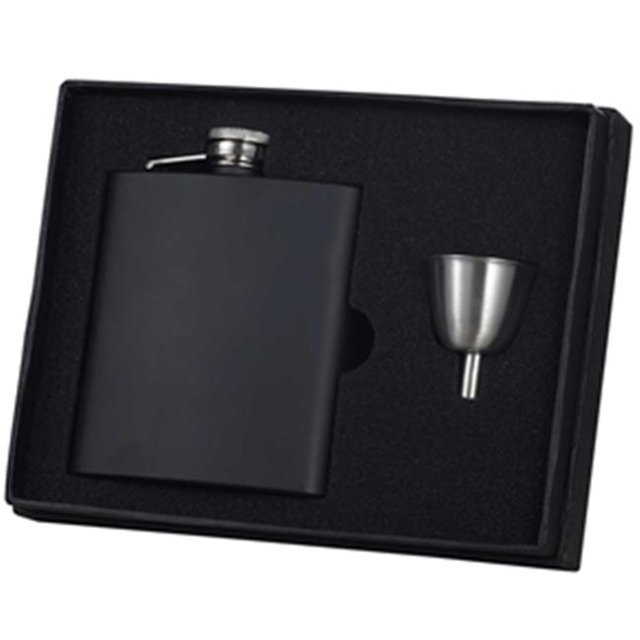 Visol VSET16-1235 Raven Black Stainless Steel 8 oz Flask Gift Set