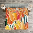 thumbnail image 3 of Ambesonne Orange Quilted Bedspread Set 3 Pcs, Floral Tulip Garden, King Size, Orange, 3 of 3