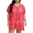 thumbnail image 3 of Tqyyweavej Plus Size Beach Cover Up for Women Lace Sheer Short Sleeve Dresses Solid Color Loose V Neck Bathing Suit Coverups XL-4XL, 3 of 5