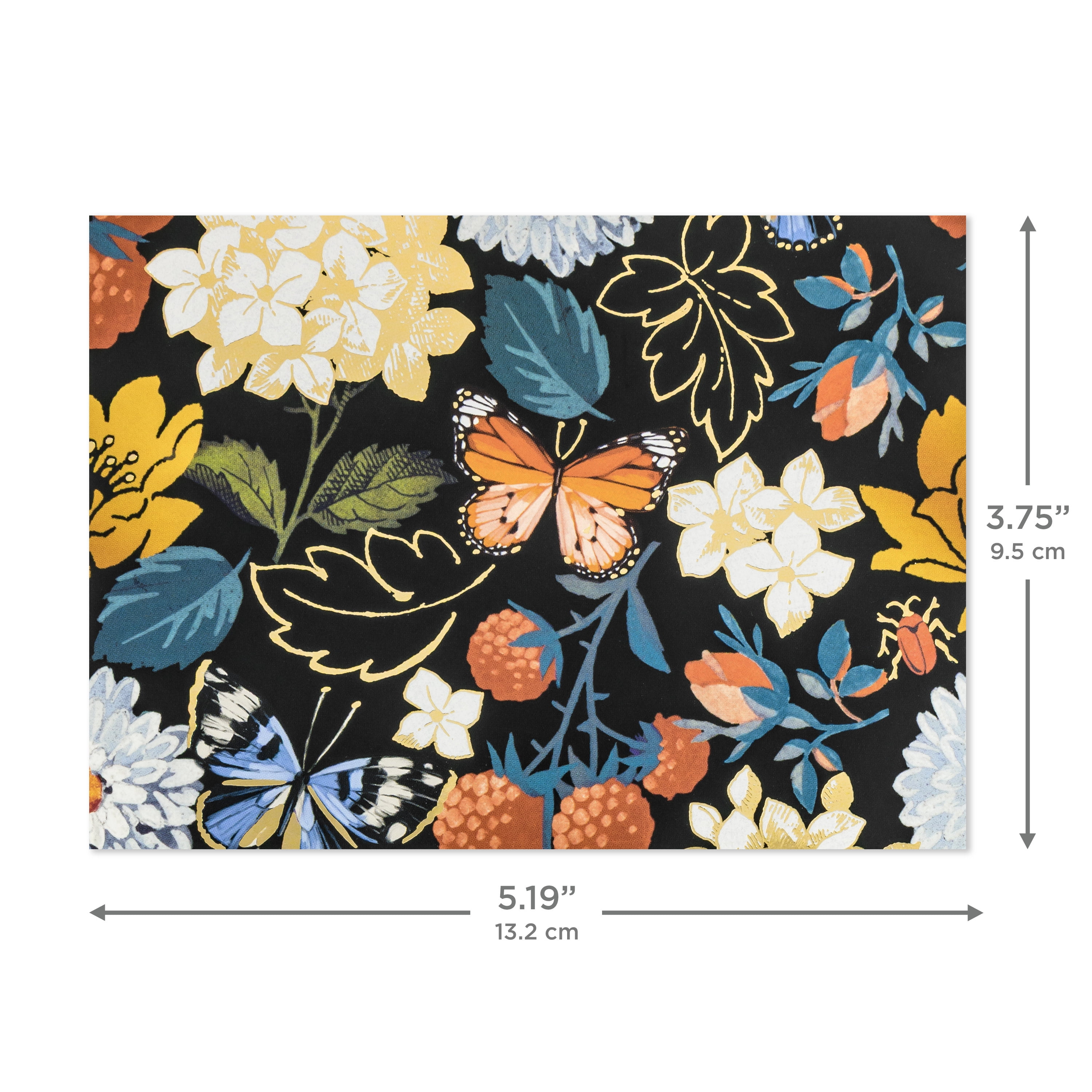 Hallmark Blank Notes (Flowers and Butterflies on Black), 10 Count