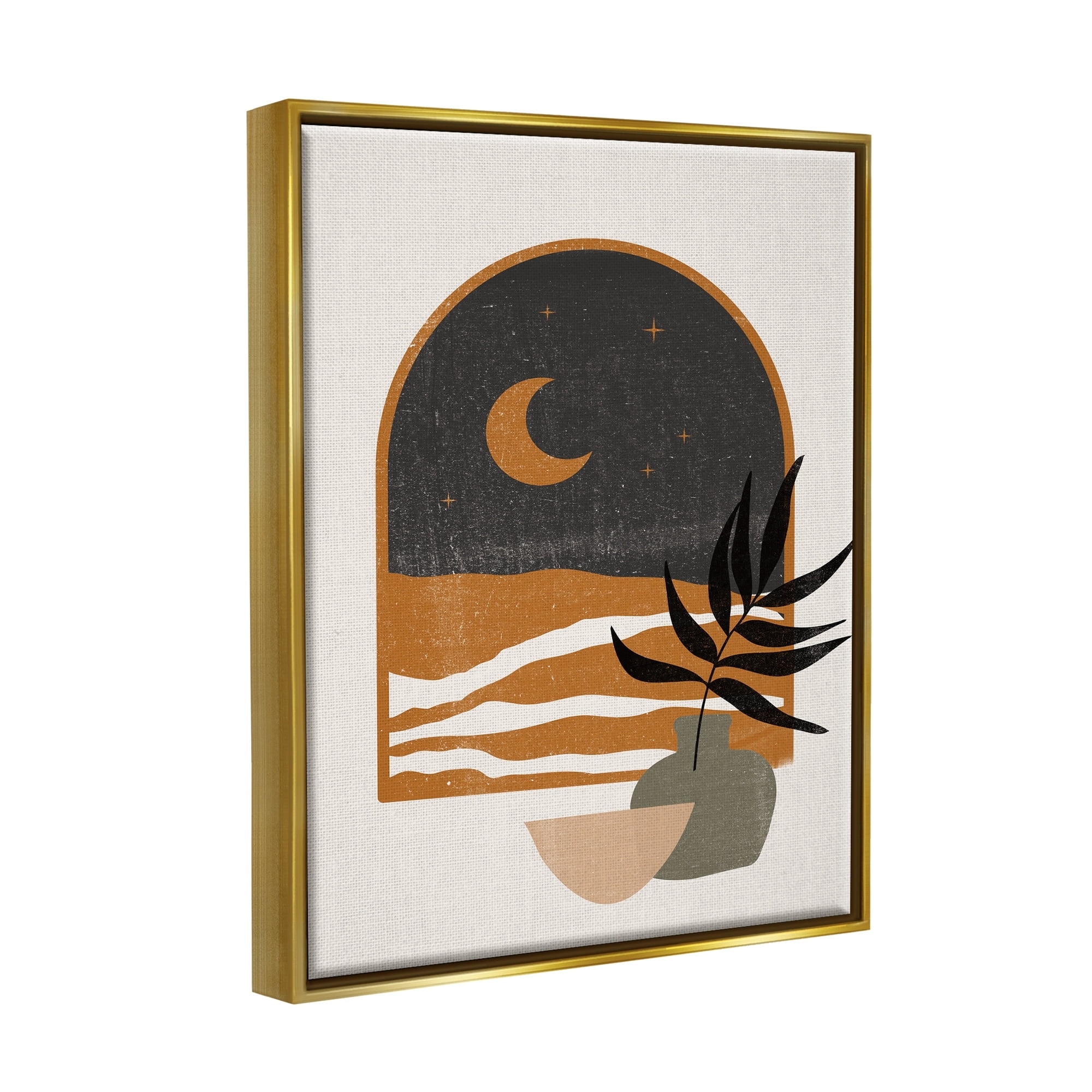 Stupell Industries Lovely Night Sky Desert Moon Scene Through Window Graphic Art Metallic Gold Floating Framed Canvas Print Wall Art, Design by JJ Design House LLC