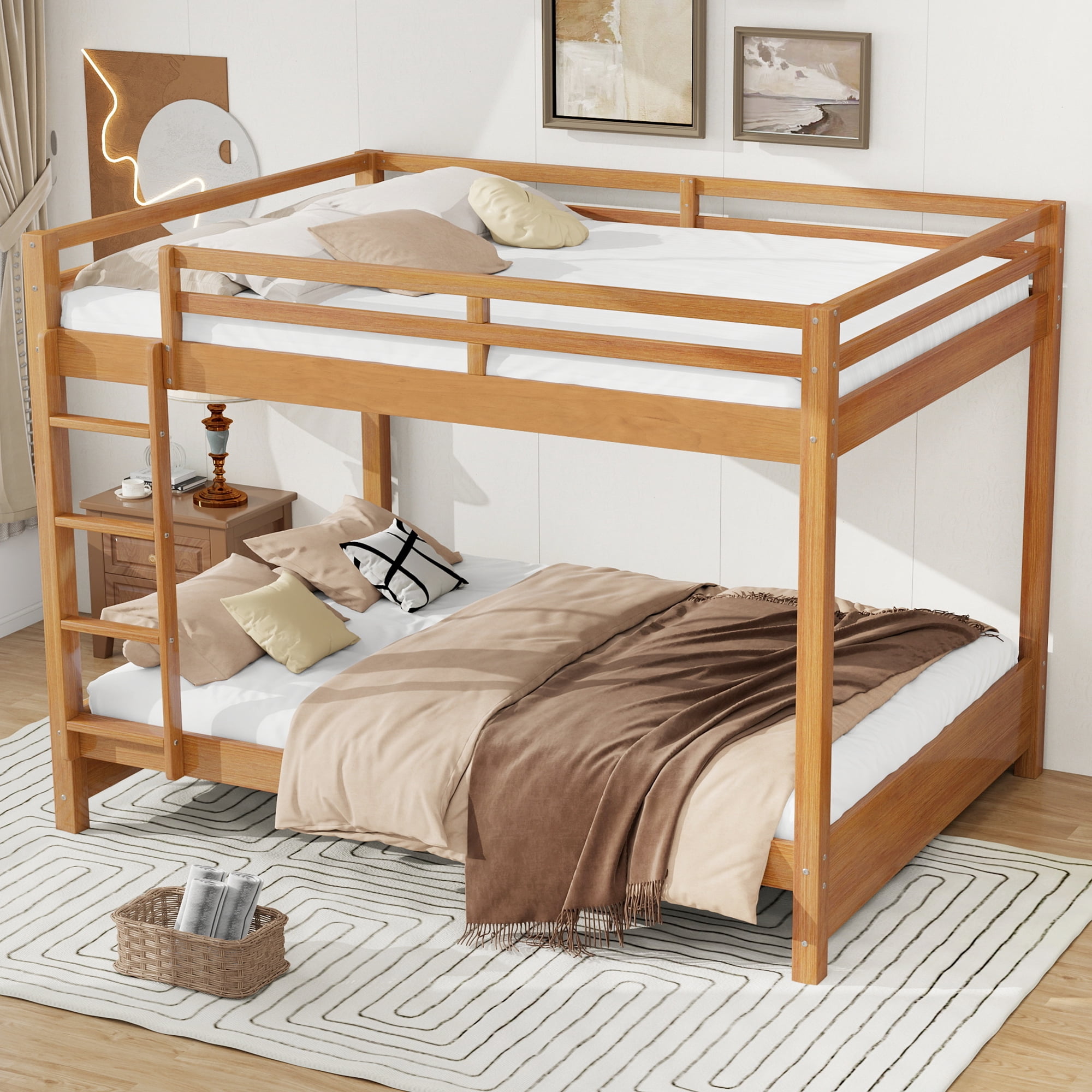 Euroco Wood Queen over Queen Bunk Bed for Kids Teens Adults, Wood