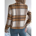 thumbnail image 2 of Women'S Cropped Plaid Shacket Jacket Button Down Long Sleeve Shirts Tops Khaki M, 2 of 7