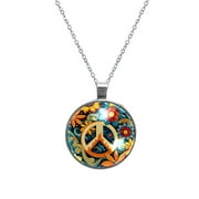 Peace symbol Women's Glass Circular Pendant Necklaces