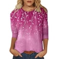 thumbnail image 1 of Hauts de Printemps pour Femmes, T-Shirts à Paillettes Imprimés Décontractés, Col Rond, Manches Trois-Quarts, Rose Vif m, 1 of 4