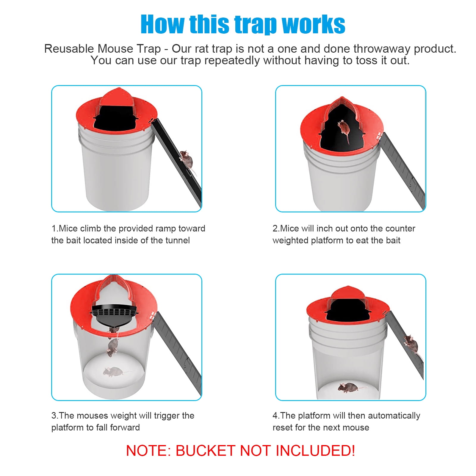5 Gal Slide Lid Automatic Rat Mouse Trap Flip Bucket Mousetrap