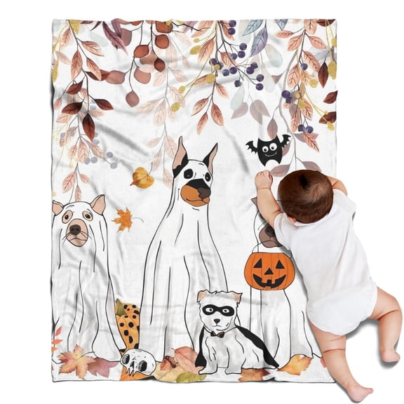 Halloween Dogs in Ghost Costumes Blanket,Comfortable Soft Flannel Throw Blanket,All Season,Warm Lightweight Blankets for Sofa Bed Couch Living Room Chair,30"x40"