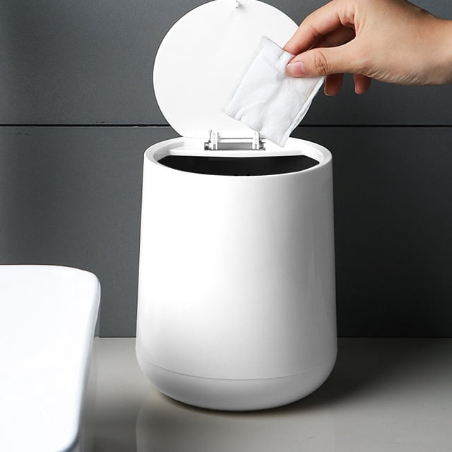 Small Garbage Can With Lid Plastic Trash Can for Living Room 6.69 in x 5.7 in x 5.1 in White