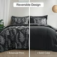 thumbnail image 2 of PHF 3 Pieces Printed Comforter Set Queen Size, Lightweight Botanical Floral Bed in a Bag, Ultra Soft Bedding Set with 1 Reversible Comforter and 2 Pillow Shams, Black, 2 of 6