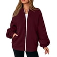 thumbnail image 5 of Womens Zip Up Jacket No Hood Casual Spring Fall Lightweight Oversized Bomber Jacket Trendy Hoodless Sweat Jacket S, 5 of 7