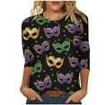 thumbnail image 2 of Ladies Mardi Gras Shirts Funny Graphic Crew Neck Blouses Loose Fitted 3/4 Sleeve Tee Shirt Tunic Pullover Carnival Party T-Shirt Fat Tuesday Tee Tops, 2 of 7