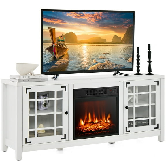 Costway 58 Inches Fireplace TV Stand for TVs up to 65 Inches with 1400W Electric Fireplace White