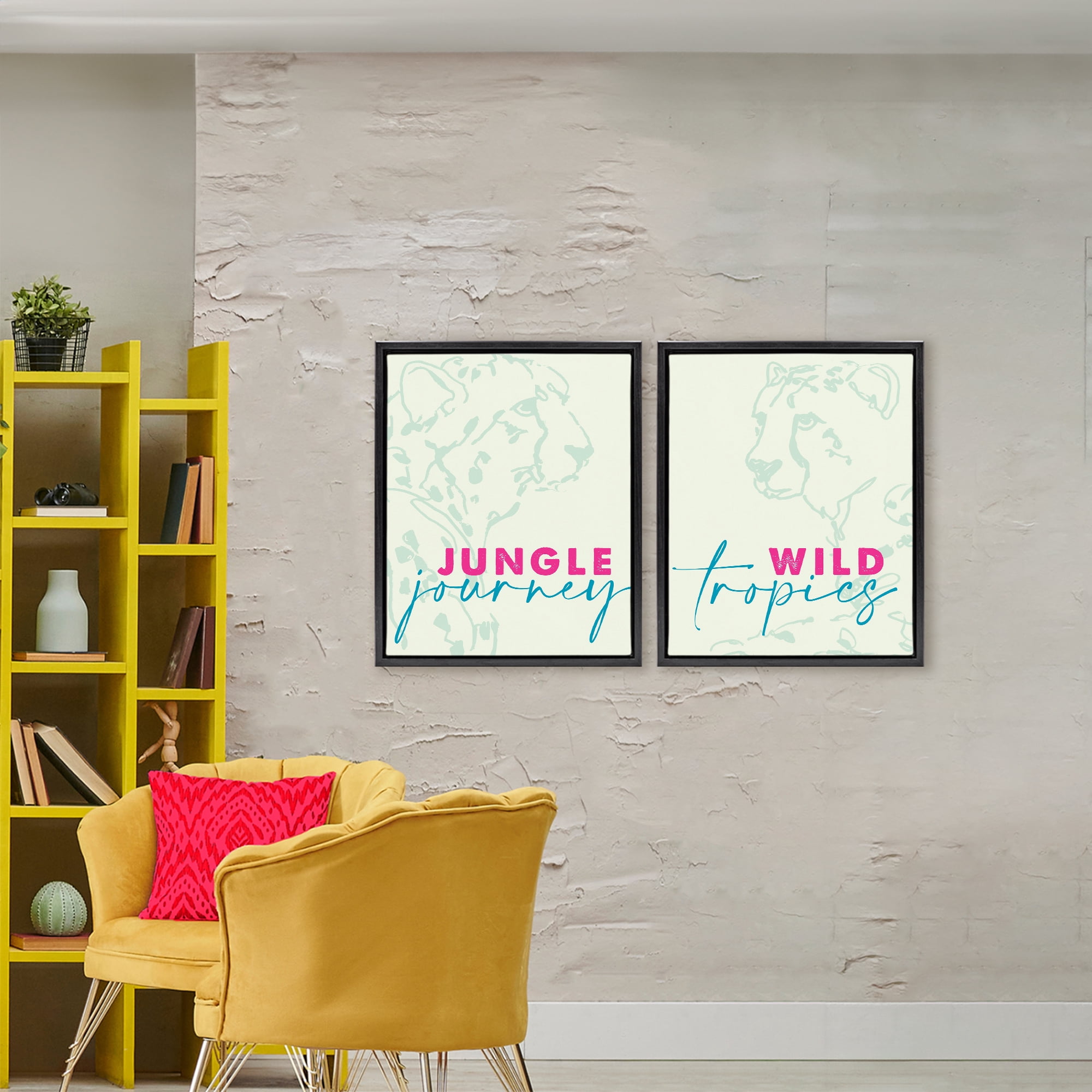 Stupell Industries Wildlife Phrases Cheetahs 2 Piece Black Framed Floater Canvas Set, design by Lanie Loreth