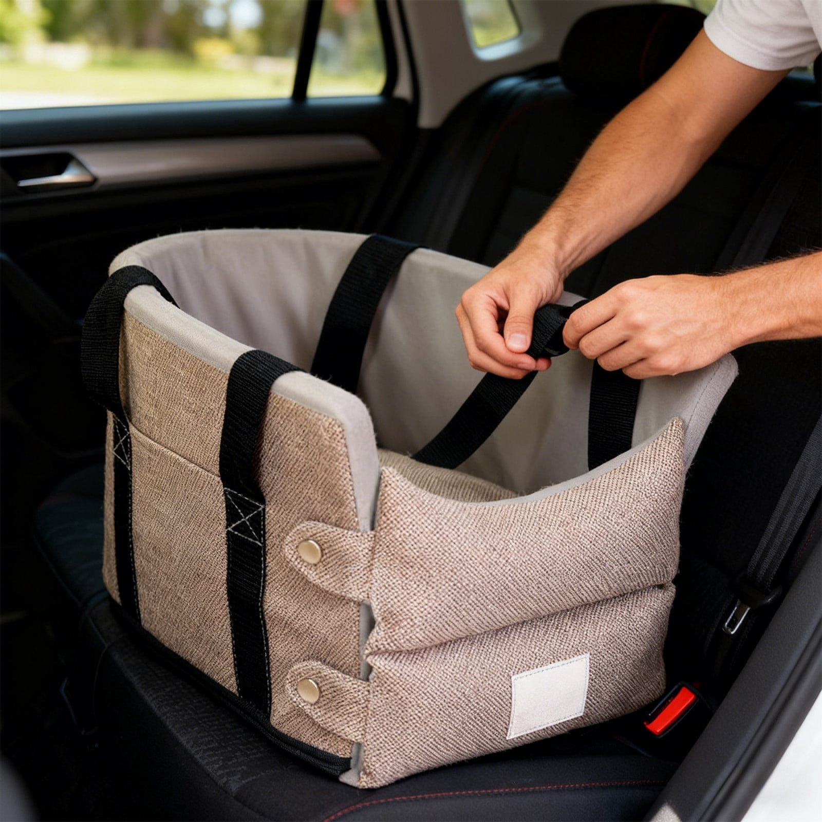 Yhmxh Pet Car Seat for Pet, Portable & Waterproof Oxford Dog Car Booster Seats, Comfort Cushion & Storage Pockets with Adjustable Straps, Foldable Travel Look Out Bag for Small Medium Dogs & Cats