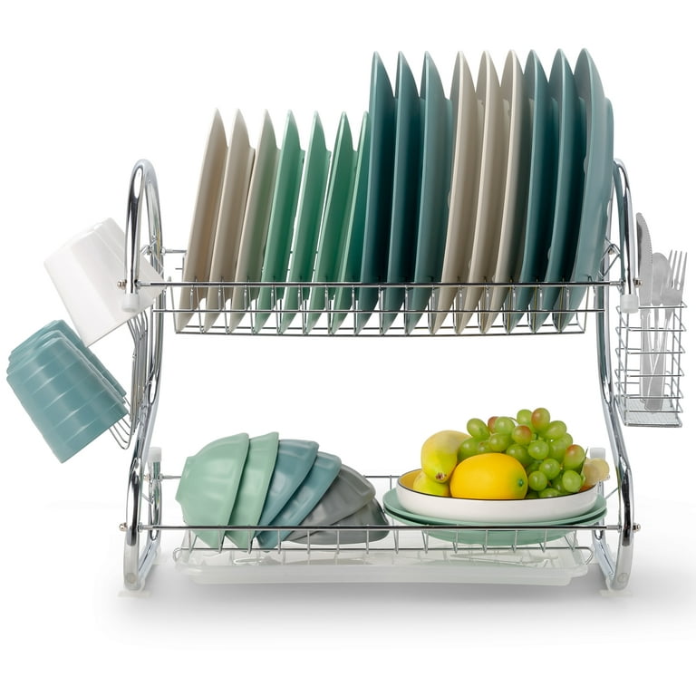 Zimtown 2-Tier Dish Rack Drying Shelf, Kitchen Bowl Rack Cup Drying Rack Dish Drainer Dryer Tray Holder, Size: 15, Silver