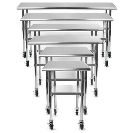 GRIDMANN NSF Stainless Steel Commercial Kitchen Prep & Work Table w/ 4 Casters - Multiple Sizes Available - 30