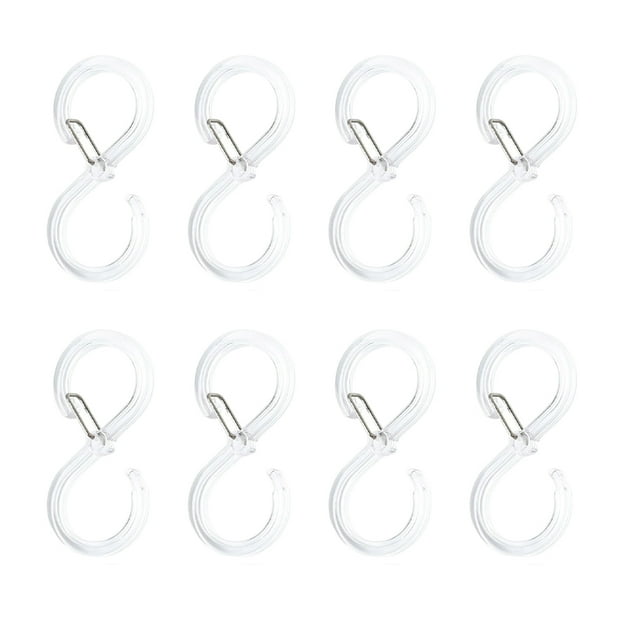maskred 8 Pieces S-shaped Hook with Buckle Bathroom Bar Home Durable Shower Rod Hooks Clothes Bath Ball Plastic Hanger Transparent 1Set